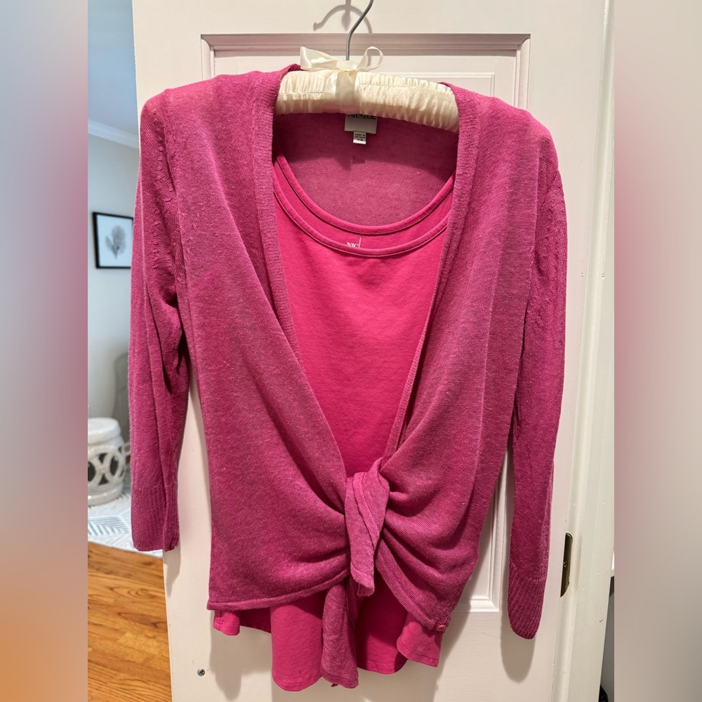NIC+ZOE Vibrant Pink linen 3/4 sleeve sweater and matching tank.